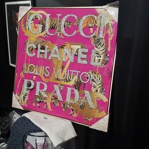 Hot Pink Crystal Tiger Canvas Wall Art – Luxury Glam Decor 25"x25" Elico Ltd.